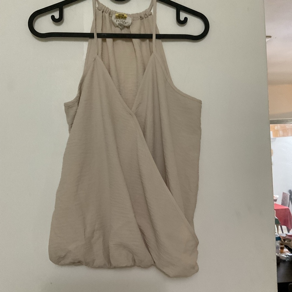Flowy Beige Halter Wrap Tank Top
